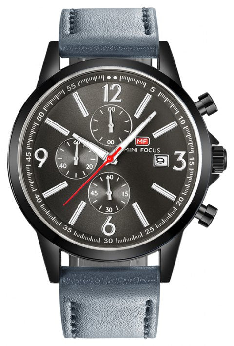 Mini Focus Blue Leather Strap Blue Dial Chronograph Quartz Watch for Gents - MF0084G-04