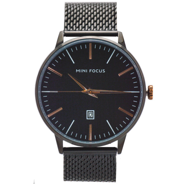 Mini Focus Black Mesh Bracelet Black Dial Quartz Watch for Gents - MF0115G-07