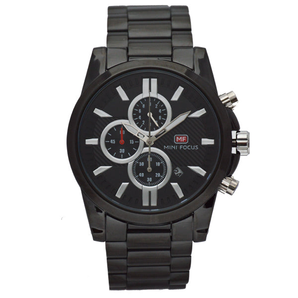 Mini Focus Black Stainless Steel Black Dial Chronograph Quartz Watch for Gents - MF0134G-04