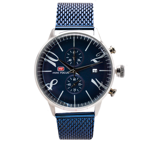 Mini Focus Blue Mesh Bracelet Blue Dial Chronograph Quartz Watch for Gents - MF0135G-11