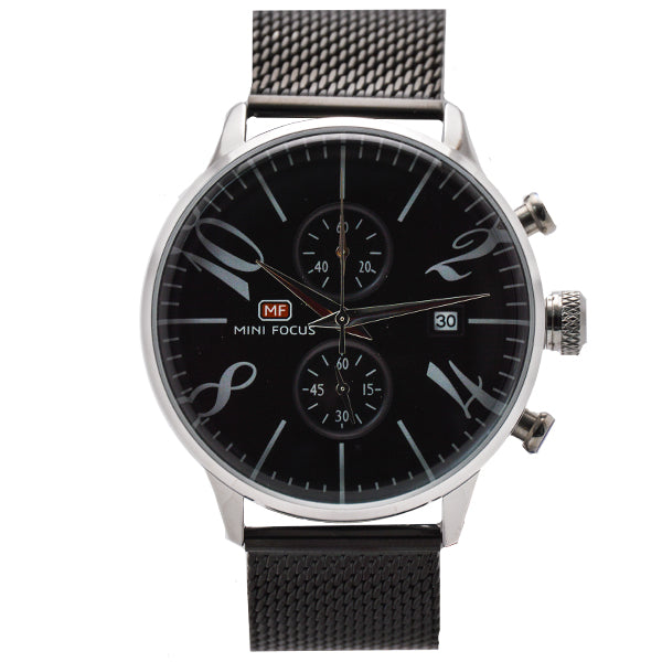 Mini Focus Black Mesh Bracelet Black Dial Chronograph Quartz Watch for Gents - MF0135G-06
