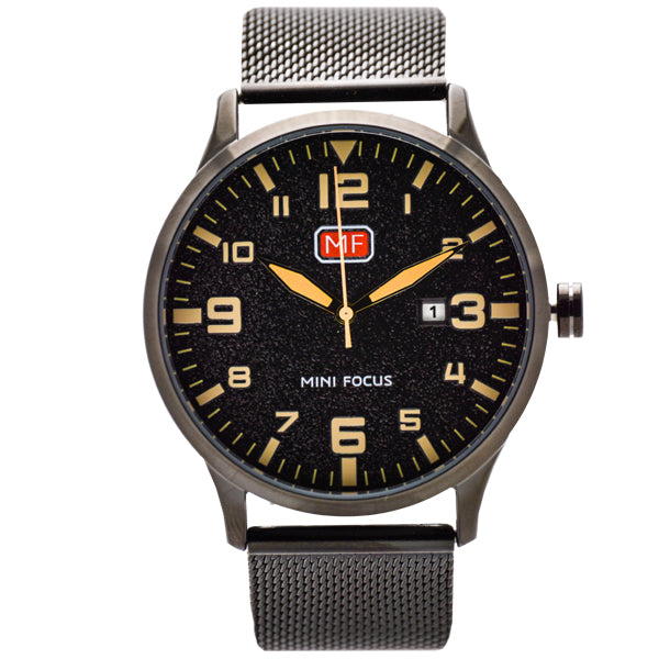 Mini Focus Black Mesh Bracelet Black Dial Quartz Watch for Gents - MF0158G-05