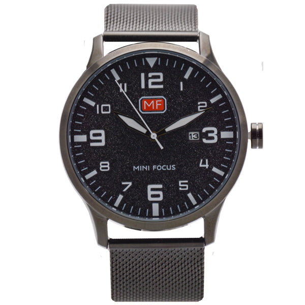 Mini Focus Black Mesh Bracelet Black Dial Quartz Watch for Gents - MF0158G-08