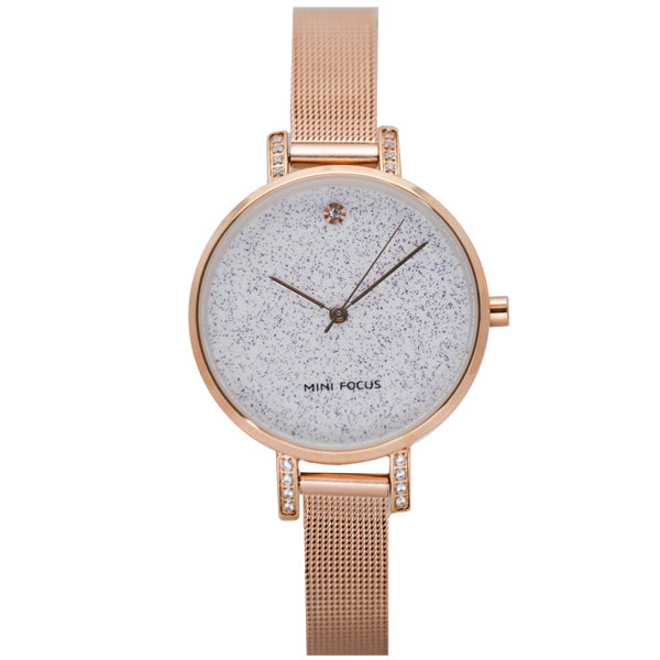 Mini Focus Gold Mesh Bracelet Silver Dial Quartz Watch for Ladies - MF0160L-02