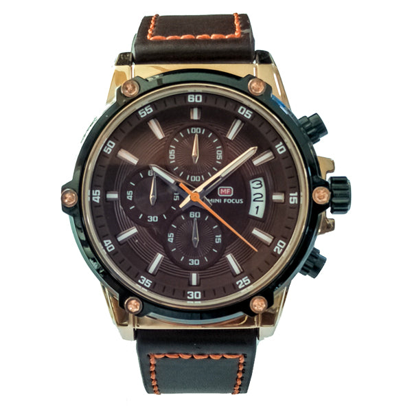 Mini Focus Brown Leather Strap Brown Dial Chronograph Quartz Watch for Gents - MF0175G-04