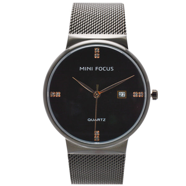 Mini Focus Black Mesh Bracelet Black Dial Quartz Watch for Gents - MF0181G-01