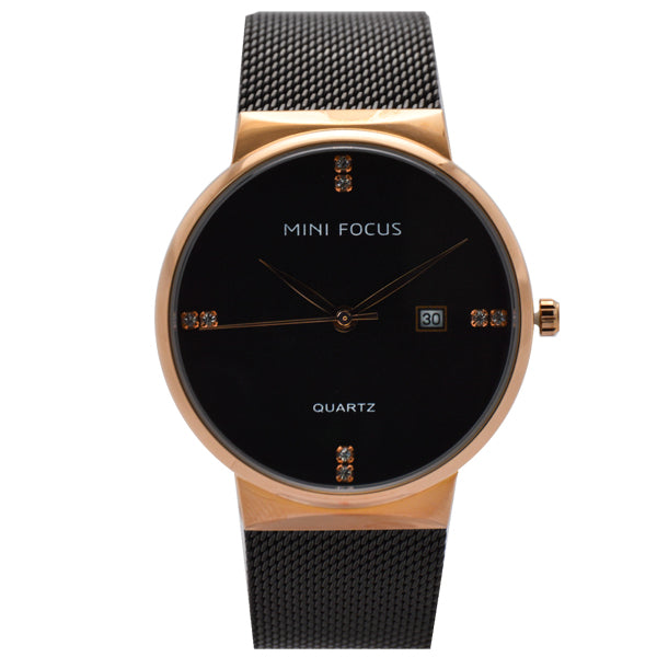 Mini Focus Black Mesh Bracelet Black Dial Quartz Watch for Gents - MF0181G-02