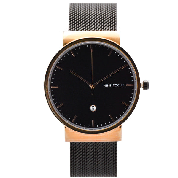 Mini Focus Black Mesh Bracelet Black Dial Quartz Watch for Gents - MF0184G-01