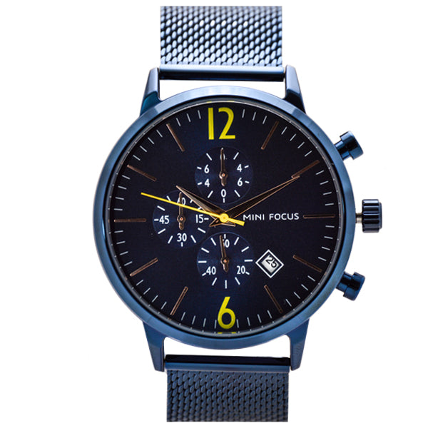 Mini Focus Blue Mesh Bracelet Blue Dial Chronograph Quartz Watch for Gents - MF0185G-04