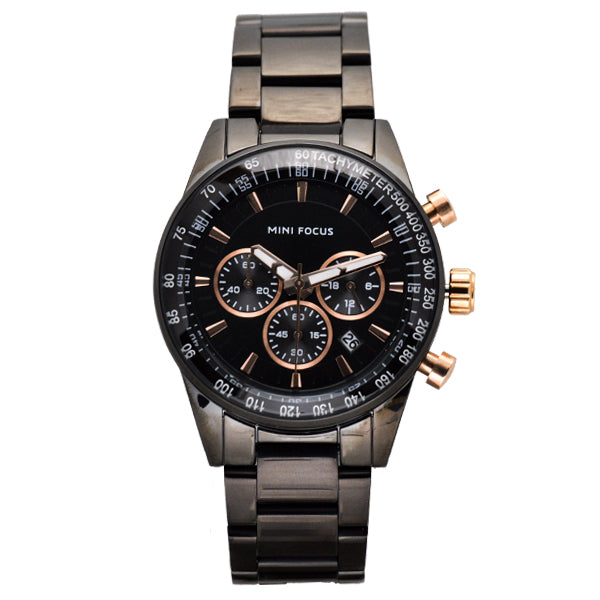 Mini Focus Black Stainless Steel Black Dial Chronograph Quartz Watch for Gents - MF0187G-04