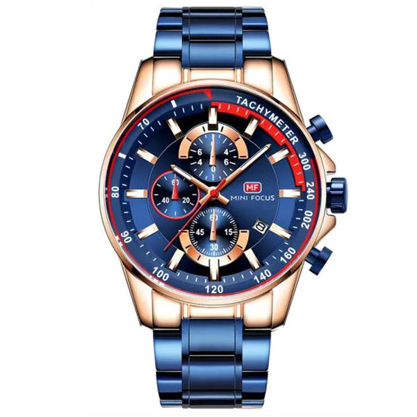 Mini Focus Blue Stainless Steel Blue Dial Chronograph Quartz Watch for Gents - MF0218G-01