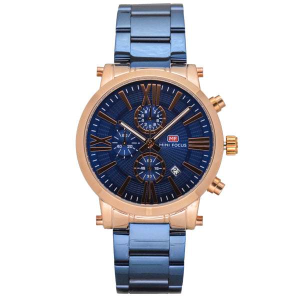 Mini Focus Blue Stainless Steel Blue Dial Chronograph Quartz Watch for Gents - MF0219G-01