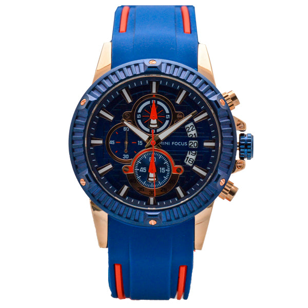 Mini Focus Blue Silicone Strap Strap Blue Dial Chronograph Quartz Watch for Gents - MF0244G-01