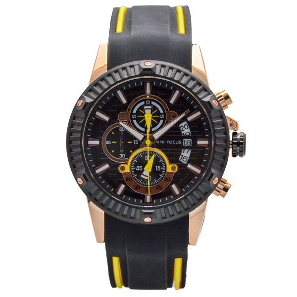 Mini Focus Black Silicone Strap Strap Black Dial Chronograph Quartz Watch for Gents - MF0244G-02