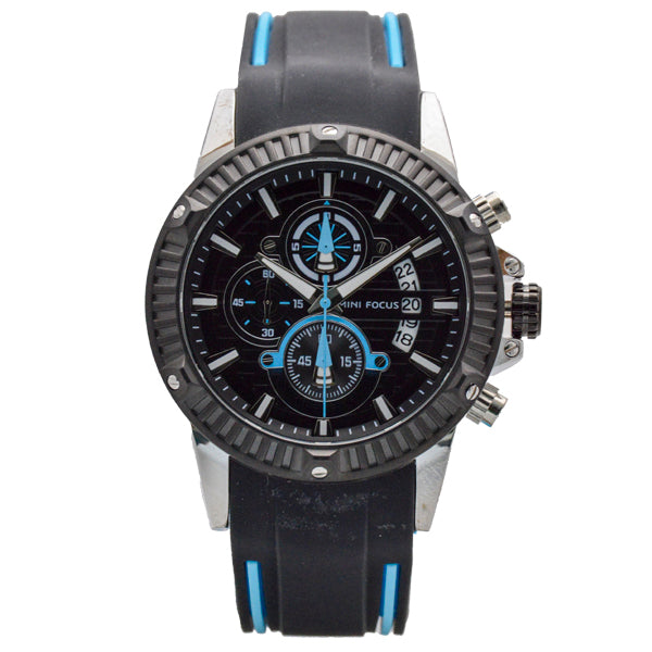Mini Focus Black Silicone Strap Strap Black Dial Chronograph Quartz Watch for Gents - MF0244G-03
