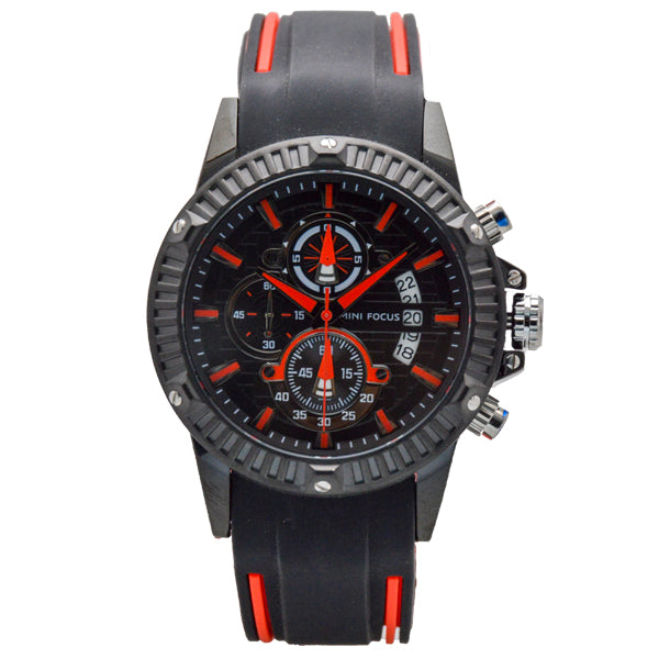 Mini Focus Black Silicone Strap Strap Black Dial Chronograph Quartz Watch for Gents - MF0244G-04