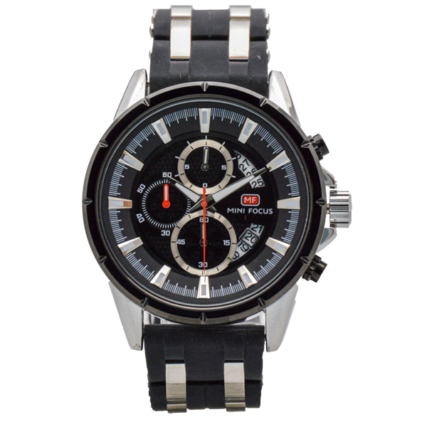 Mini Focus Black Silicone Strap Strap Black Dial Chronograph Quartz Watch for Gents - MF0273G-01