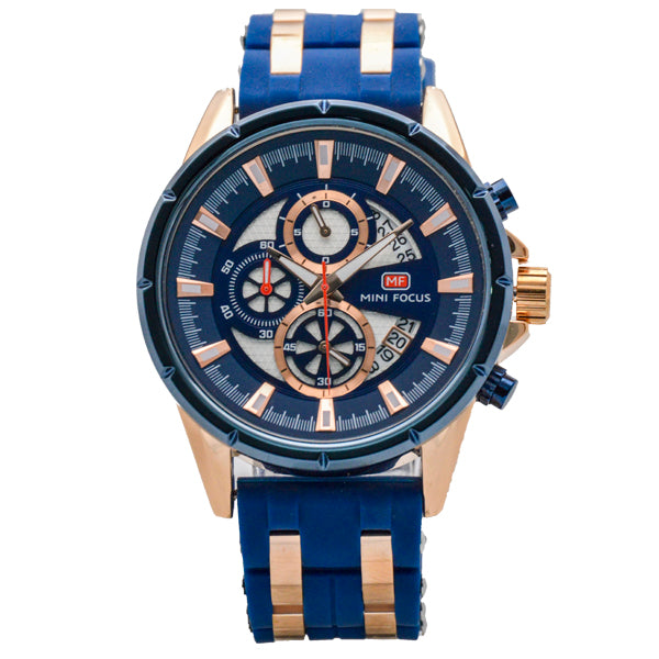 Mini Focus Blue Silicone Strap Strap Blue Dial Chronograph Quartz Watch for Gents - MF0273G-02