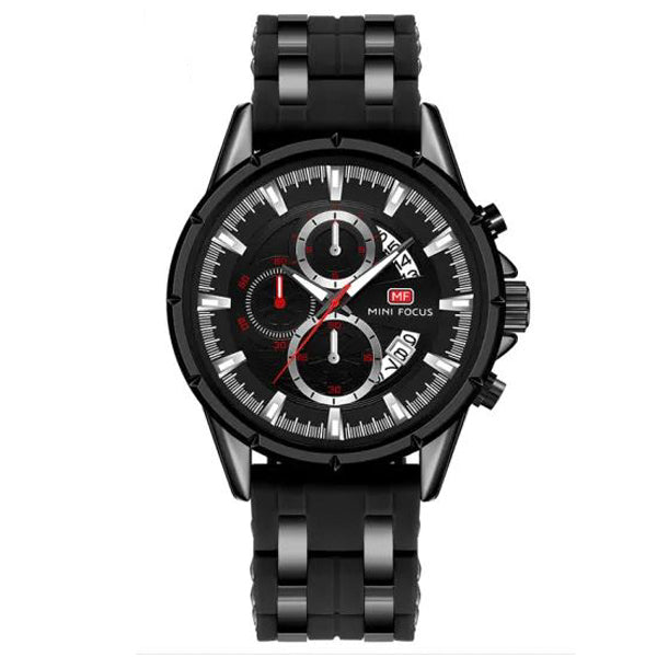 Mini Focus Black Silicone Strap Strap Black Dial Chronograph Quartz Watch for Gents - MF0273G-04