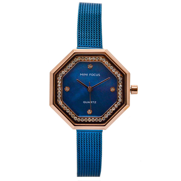 Mini Focus Blue Mesh Bracelet Mother Of Pearl Dial Quartz Watch for Ladies - MF0304L-04