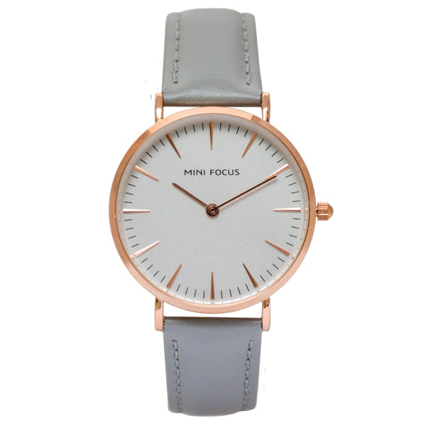 Mini Focus Light Blue Leather Strap Silver Dial Quartz Watch for Ladies - MF0318L-03