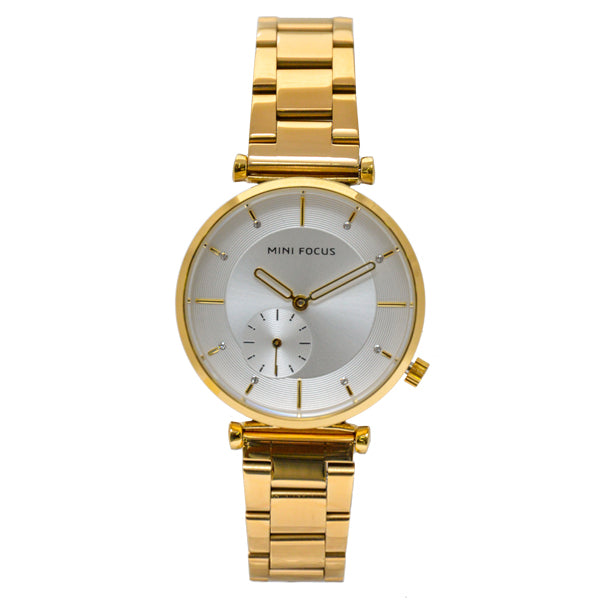 Mini Focus Gold Stainless Steel Silver Dial Quartz Watch for Ladies - MF0333L-02