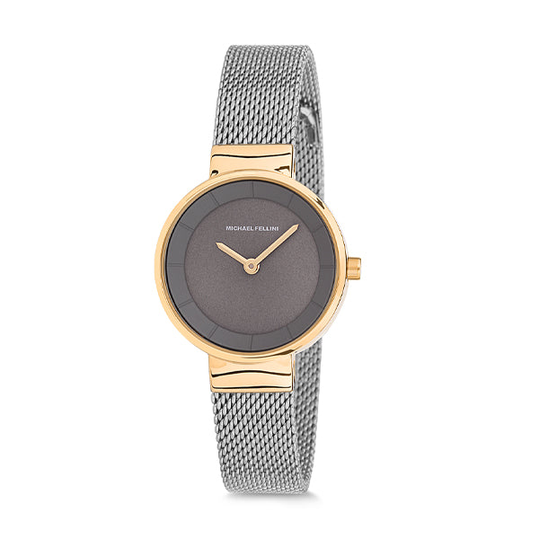 Michael Fellini Silver Mesh Bracelet Black Dial Quartz Watch for Ladies - MF1131-3