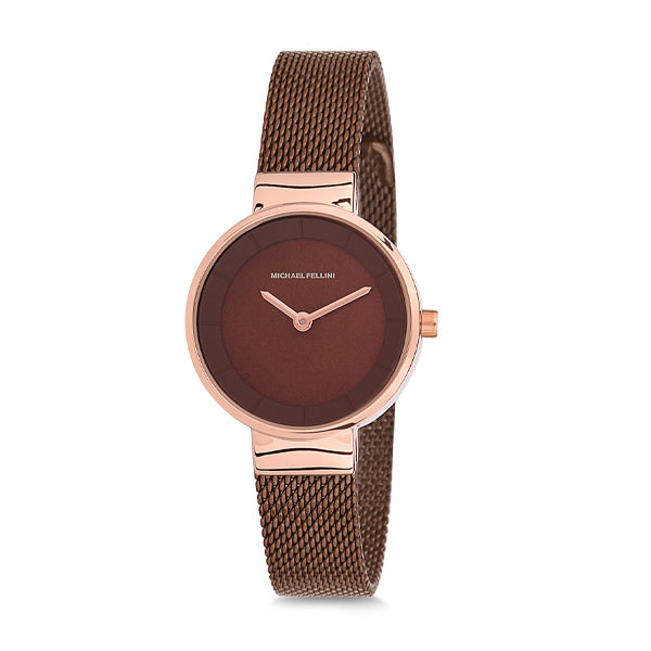 Michael Fellini Brown Mesh Bracelet Red Dial Quartz Watch for Ladies - MF1131-4