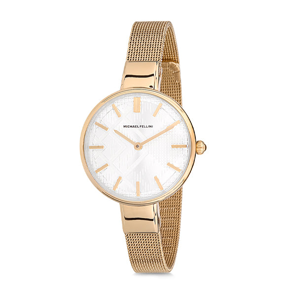 Michael Fellini Gold Mesh Bracelet Silver Dial Quartz Watch for Ladies - MF1132-2