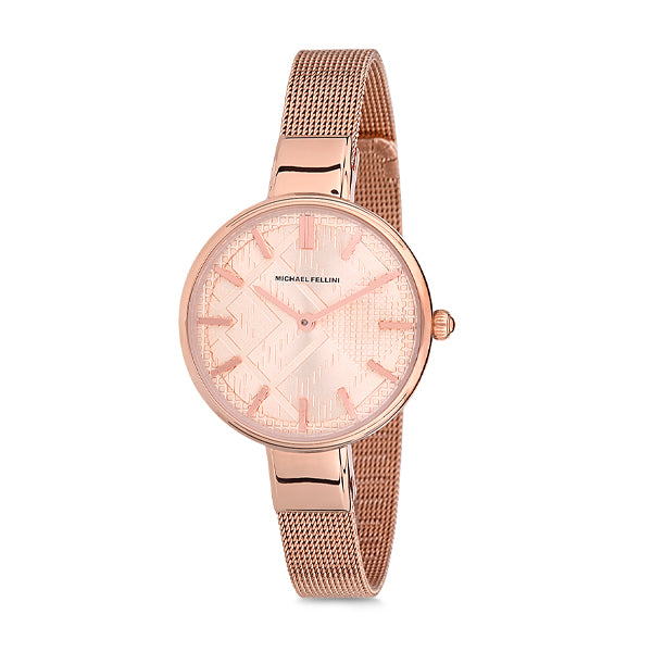 Michael Fellini Rose Gold Mesh Bracelet Rose Gold Dial Quartz Watch for Ladies - MF1132-3