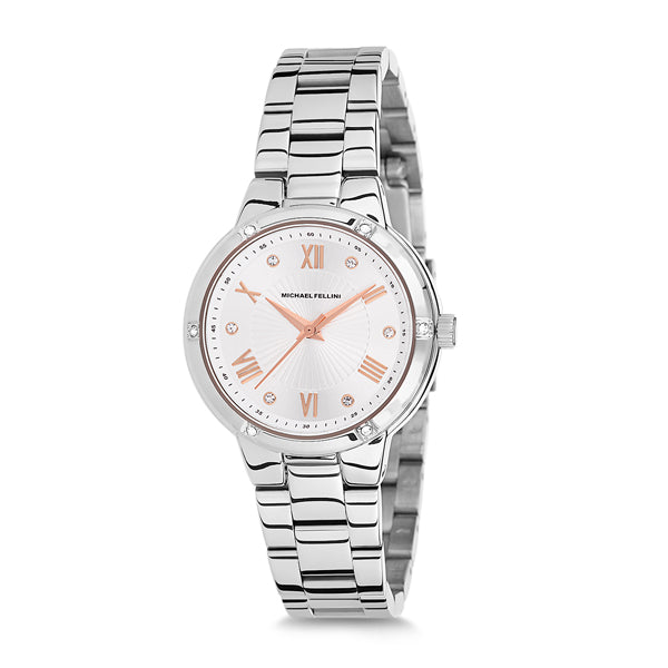 Michael Fellini Silver Stainless Steel Silver Dial Quartz Watch for Ladies - MF1134-1