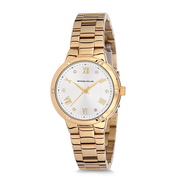 Michael Fellini Gold Stainless Steel Silver Dial Quartz Watch for Ladies - MF1134-2