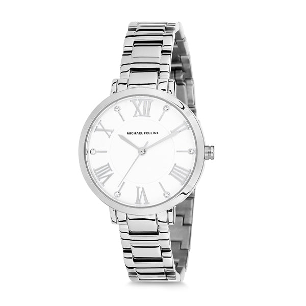 Michael Fellini Silver Stainless Steel White Dial Quartz Watch for Ladies - MF1135-1