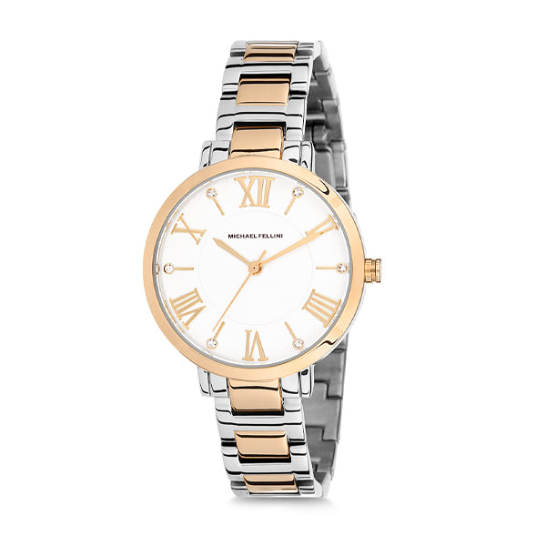Michael Fellini Two-tone Stainless Steel White Dial Quartz Watch for Ladies - MF1135-4