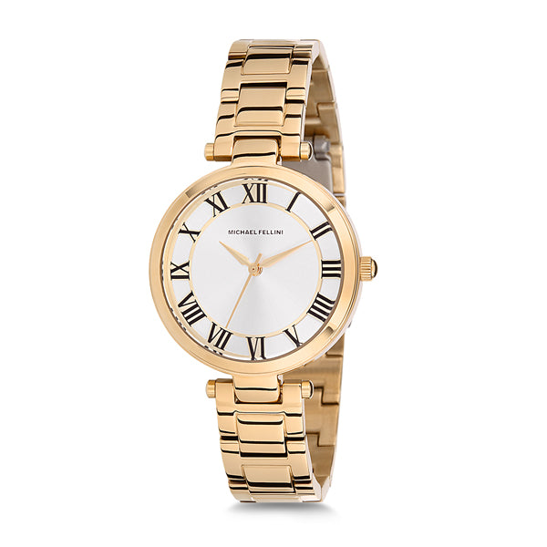 Michael Fellini Gold Stainless Steel Silver Dial Quartz Watch for Ladies - MF1136-2