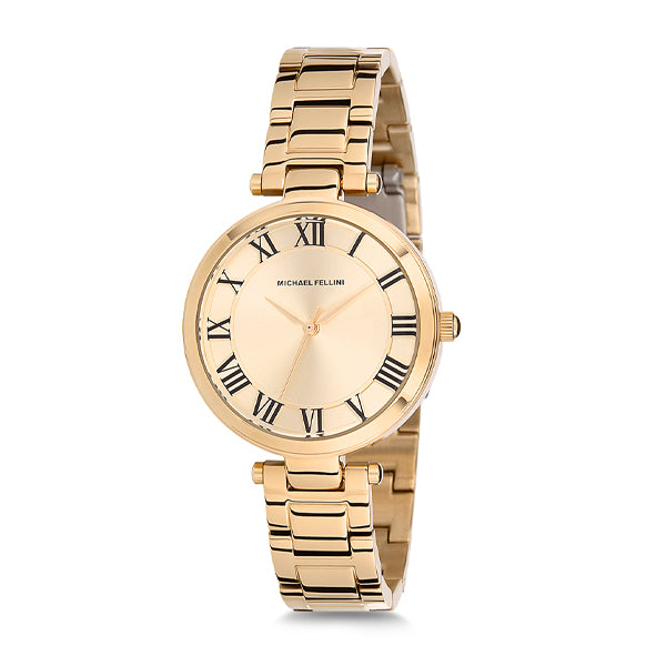 Michael Fellini Gold Stainless Steel Gold Dial Quartz Watch for Ladies - MF1136-3