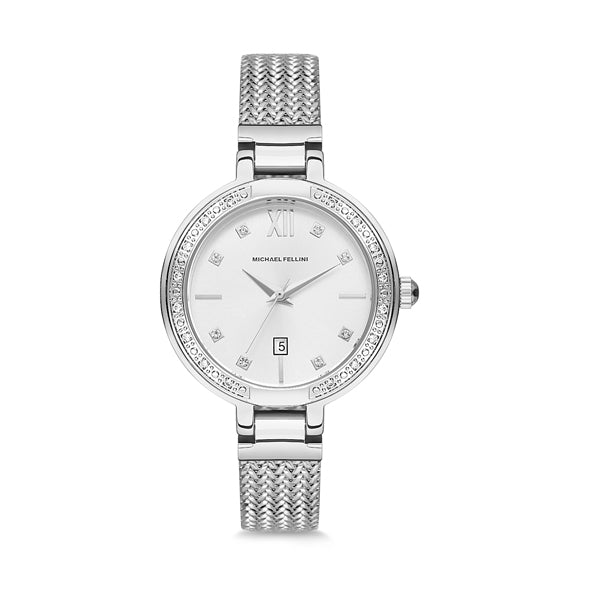 Michael Fellini Silver Mesh Bracelet Silver Dial Quartz Watch for Ladies - MF1139-1