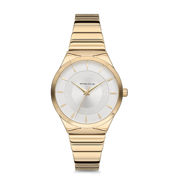 Michael Fellini Gold Stainless Steel Silver Dial Quartz Watch for Ladies - MF1140-3