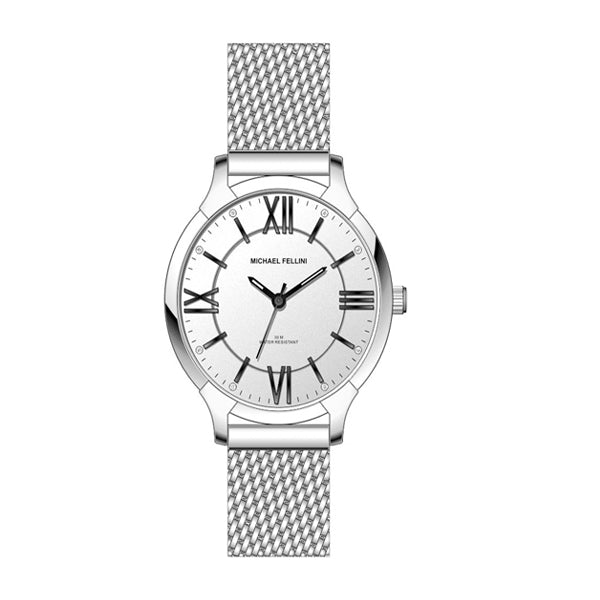 Michael Fellini Silver Stainless Steel Silver Dial Quartz Watch for Ladies - MF2056-1