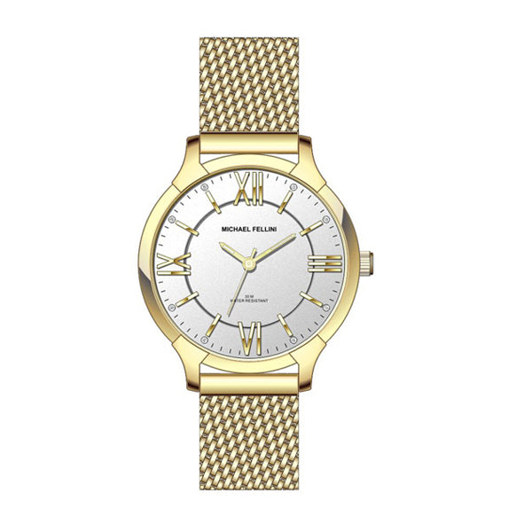 Michael Fellini Gold Stainless Steel Silver Dial Quartz Watch for Ladies - MF2056-2