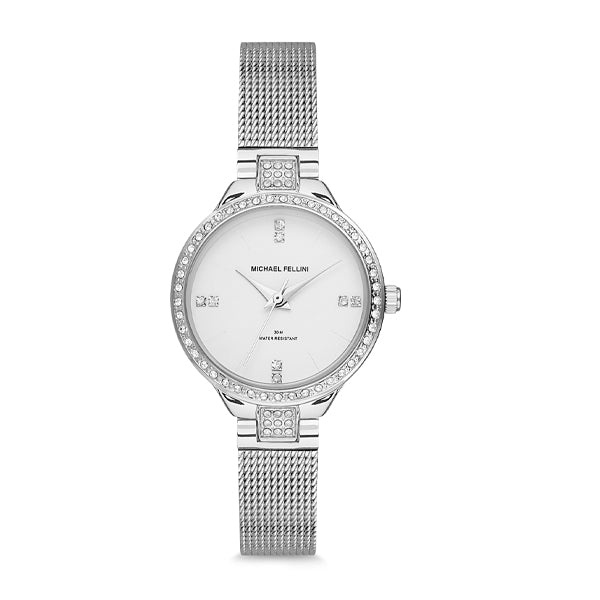 Michael Fellini Silver Mesh Bracelet Silver Dial Quartz Watch for Ladies - MF2079-1