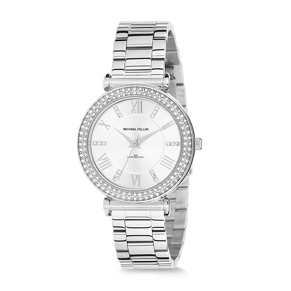 Michael Fellini Silver Stainless Steel Silver Dial Quartz Watch for Ladies - MF2100-1