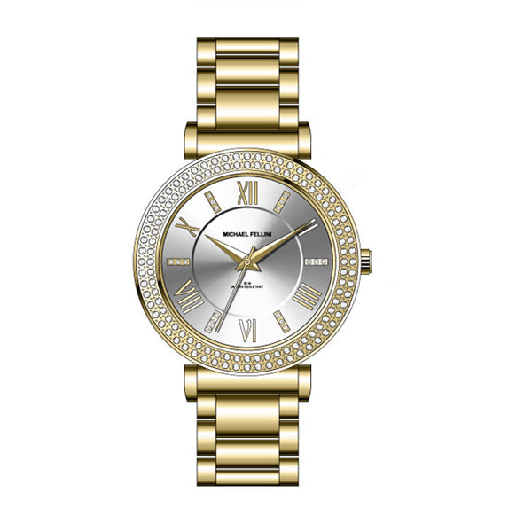 Michael Fellini Gold Stainless Steel Silver Dial Quartz Watch for Ladies - MF2100-2