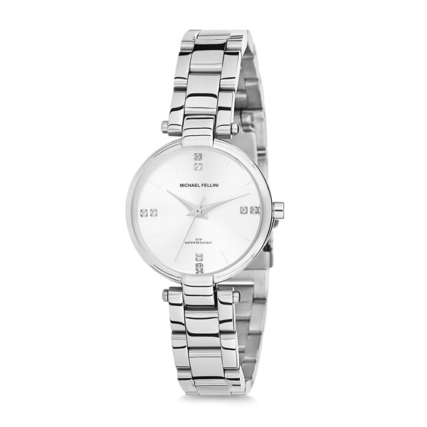 Michael Fellini Silver Stainless Steel Silver Dial Quartz Watch for Ladies - MF2106-1