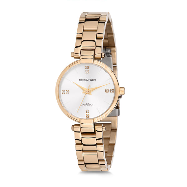 Michael Fellini Gold Stainless Steel Silver Dial Quartz Watch for Ladies - MF2106-2