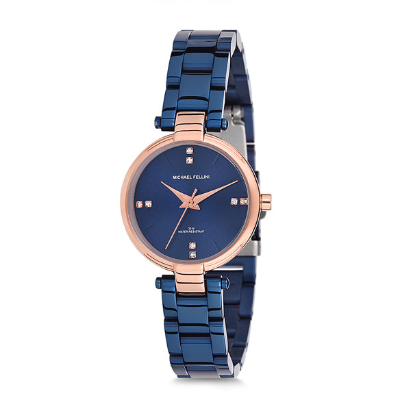 Michael Fellini Blue Stainless Steel Blue Dial Quartz Watch for Ladies - MF2106-3