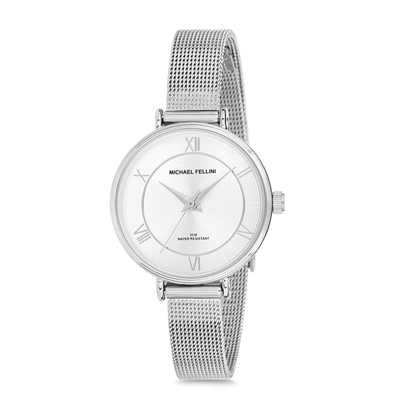 Michael Fellini Silver Mesh Bracelet Silver Dial Quartz Watch for Ladies - MF2109-1
