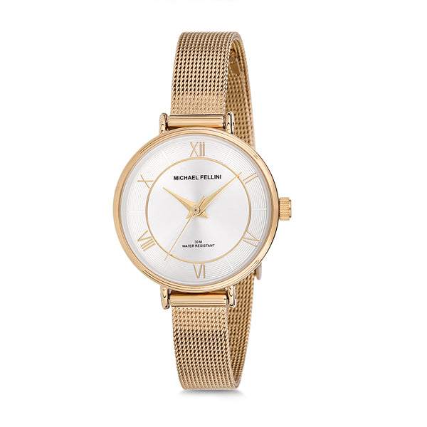 Michael Fellini Gold Mesh Bracelet Silver Dial Quartz Watch for Ladies - MF2109-2