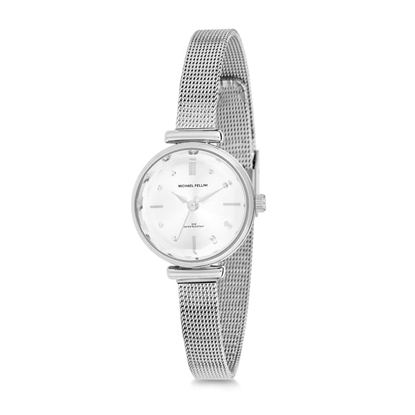 Michael Fellini Silver Mesh Bracelet Silver Dial Quartz Watch for Ladies - MF2110-1