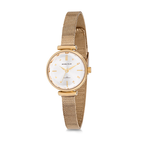 Michael Fellini Gold Mesh Bracelet Silver Dial Quartz Watch for Ladies - MF2110-2